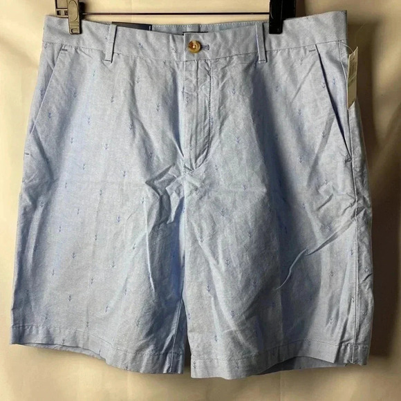 IZOD SPORTFLEX BREEZE OXFORD SHORT MENS SIZE 34” x 9.5” LIGHT BLUE WITH ANCHORS - Picture 2 of 15